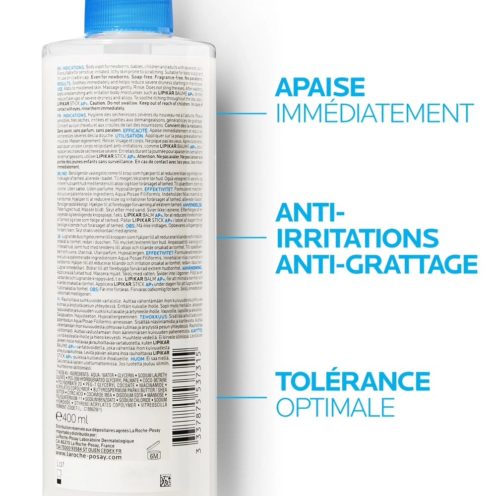 LA ROCHE-POSAY – Lipikar Syndet AP+ Crème Lavante Relipidante – 400ml – Image 3